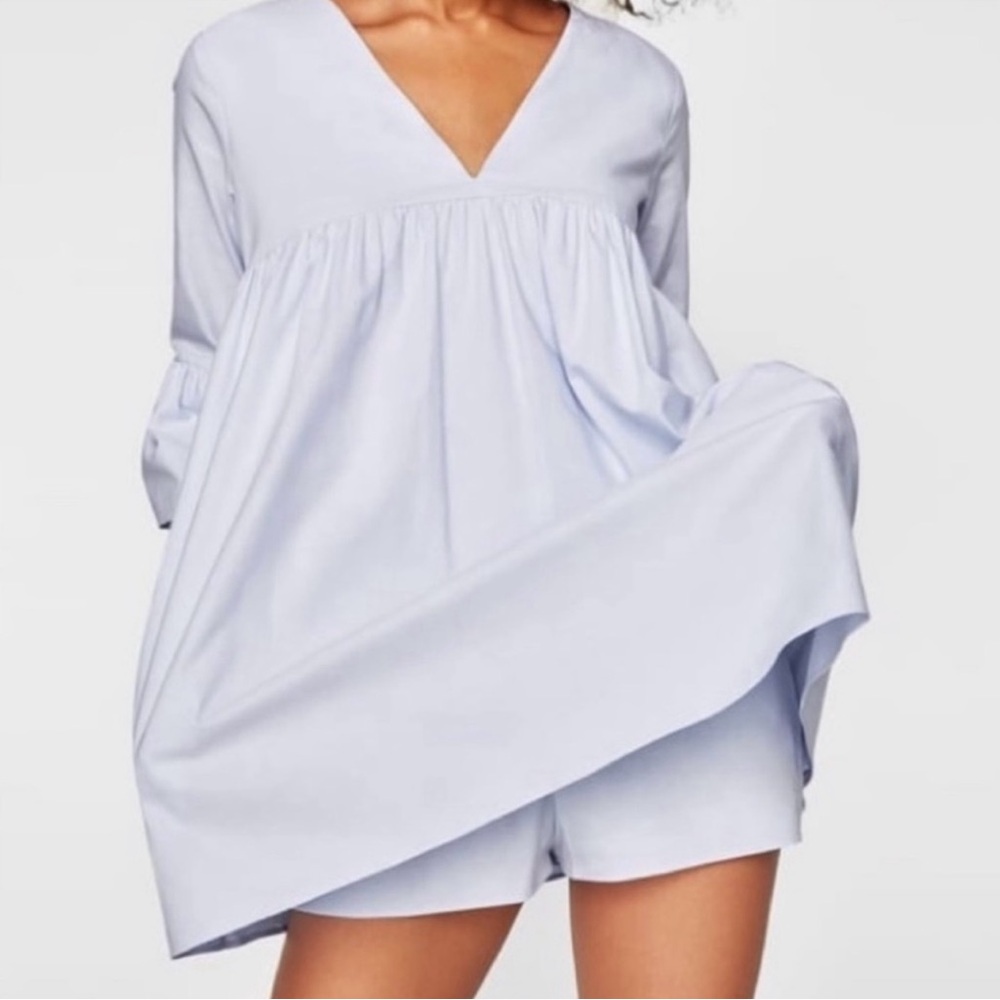 Zara Trafaluc Collection Blue Romper Babydoll Mini Dress  100% Cotton Size 8